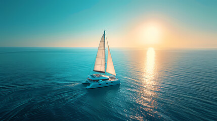 Fototapeta premium Drone viwe Yacht catamaran sailing on the sea with clear blue sky