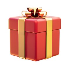 Obraz premium Elegant red gift box with a gold ribbon and bow, perfect for celebrations, holidays, and special occasions.