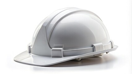 Fototapeta premium White Construction Hard Hat With Brim Isolated On White Background With Space For Text