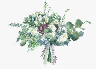 flowers watercolor painting wedding bouquet