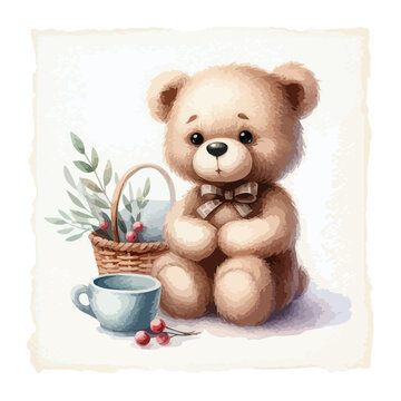recommend clip art: logo of a cute  teddy bear watercolor cute teddy bear logo on a white background