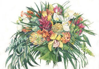 flowers watercolor painting wedding bouquet