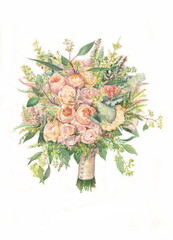 flowers watercolor painting wedding bouquet