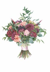 flowers watercolor painting wedding bouquet