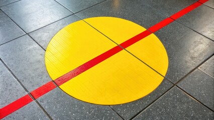 Yellow circle with a bold red diagonal line through the middle, indicating a universal sign for maintaining a safe physical distance in public spaces.