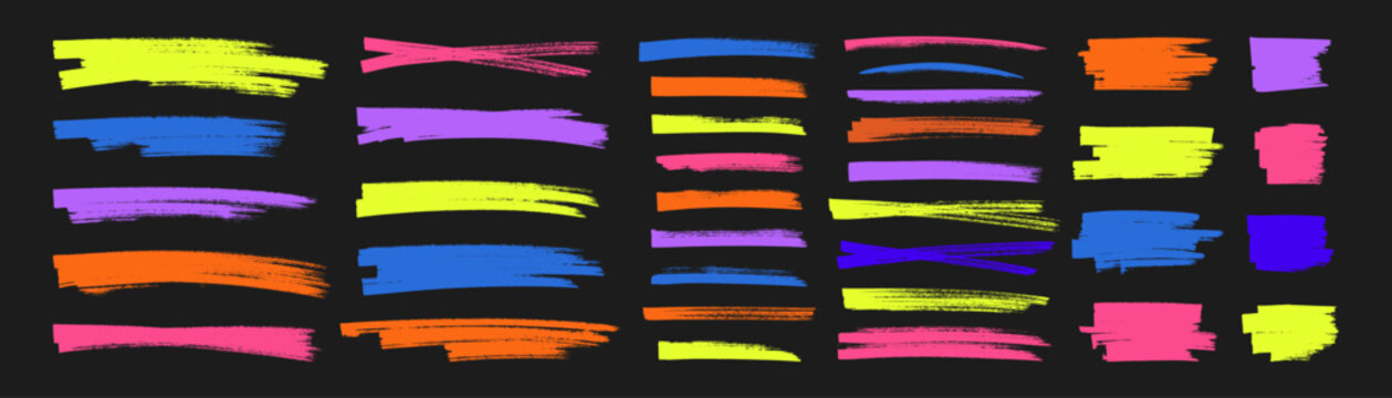 Straight lines of a marker or brush for highlighting and underlining. Acid colors. Vector illustration.