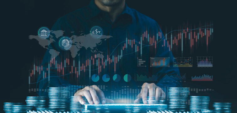 Analyst working with Business Analytics Data Management System on computer to make report, automation predictive modeling for useful insights decision making, Corporate strategy finance, marketing