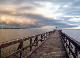 Storm coming in over Tampa Bay from Pier in Oldsmar, Florida