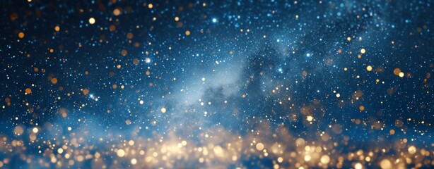Fototapeta premium sky dark blue with sparkling stars and golden dust.