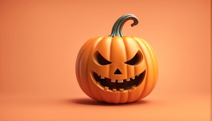 front view 3d rendering of spooky halloween pumpkin simple orange background