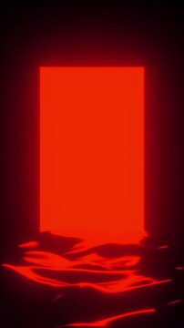 Abstract neon led lamps in dark interior. Design. Bright glowing lantern on liquid waving surface.