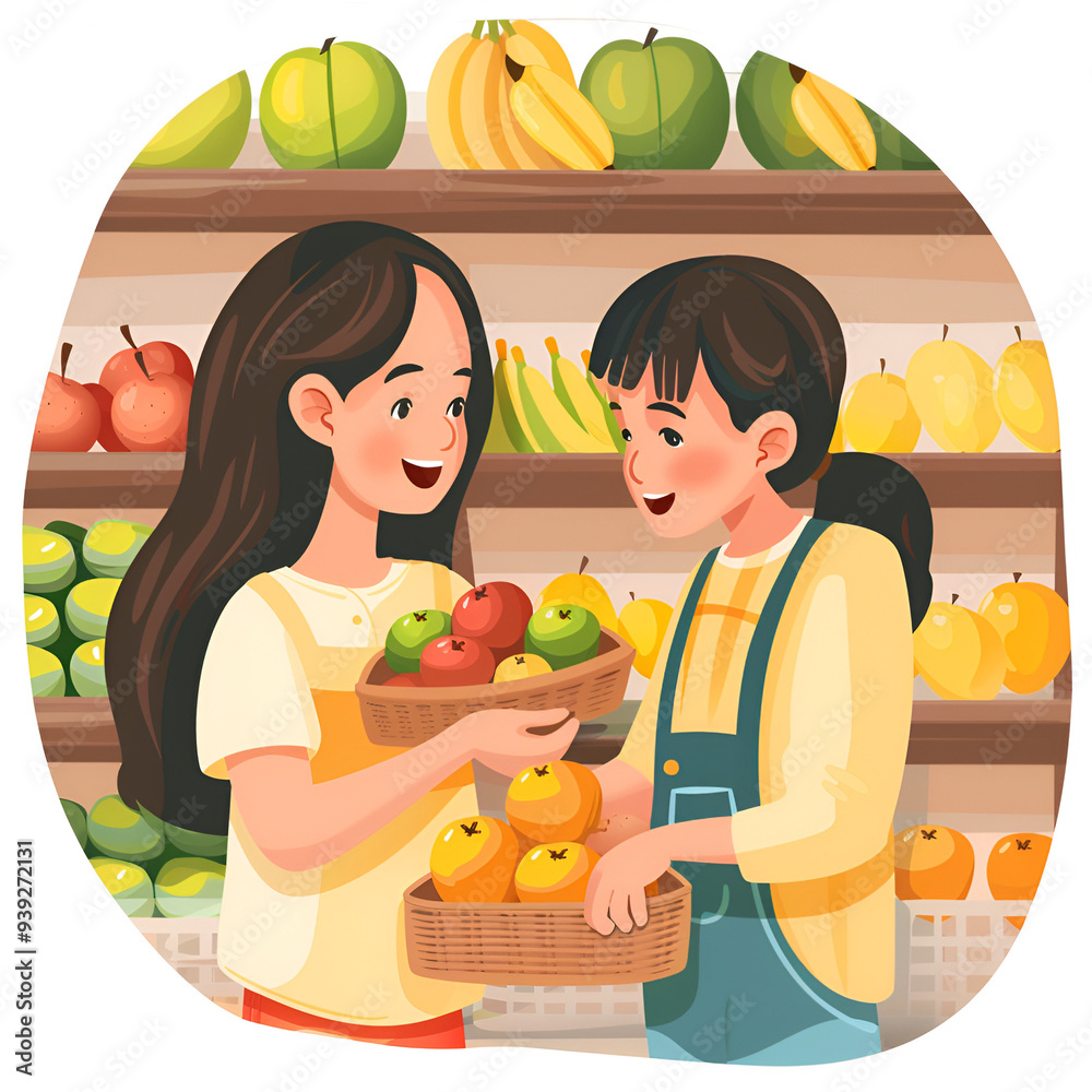 Poster Mother and son buying fruit