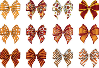 set of thanksgiving bows. isolated bow with fall decorations and colors