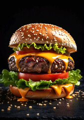 Delicious burger Tasty cheeseburger splash background ai generative