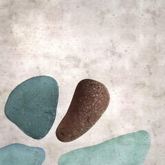stylish textured old paper background with sea glass pebble pieces 
