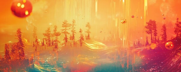 A vibrant abstract landscape featuring colorful orbs and a dreamlike atmosphere, perfect for creative projects.