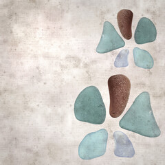 stylish textured old paper background with sea glass pebble pieces 
