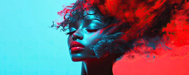 A stunning portrait featuring vibrant colors and expressive hairstyles, showcasing beauty and creativity in modern fashion.