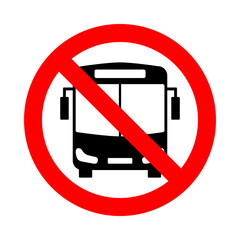 no bus zone, front view silhouette in red circle pictogram, round vector icon © MasterSergeant