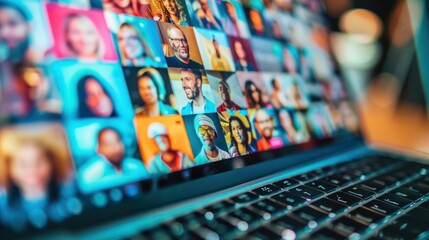 Close-up of a laptop screen showing a virtual celebration. 