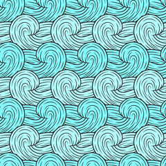 Dynamic Turquoise Doodle Waves in Seamless Pattern