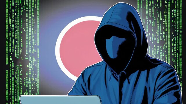 Anonymous Computer Hacker attacking internet Hacking malware concept. Hacker abstract laptop binary code digital interface. Virus, Spyware, Malware Malicious software. Cyber