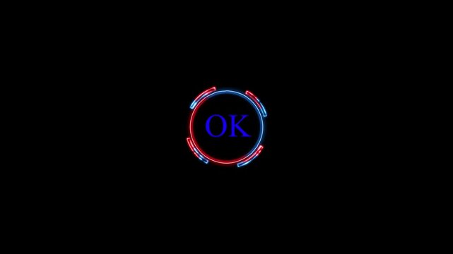 ok text neon animation on black background.Cool ok text animtion perfect for an opening something animationor for a wellcome greating.