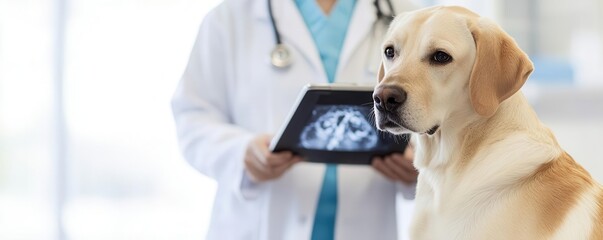 Closeup of a veterinarian reviewing MRI scans to diagnose a neurological disorder in a dog, veterinary diagnosis, imaging, advanced neuroimaging in veterinary diagnostics