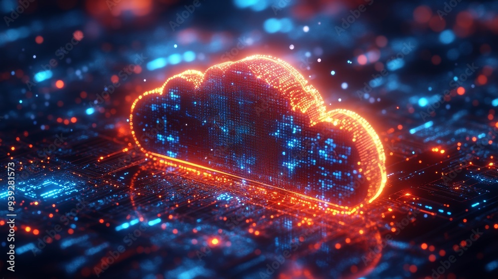Leinwandbilder isometric cloud storage for downloading, representing a digital service or application facilitating 