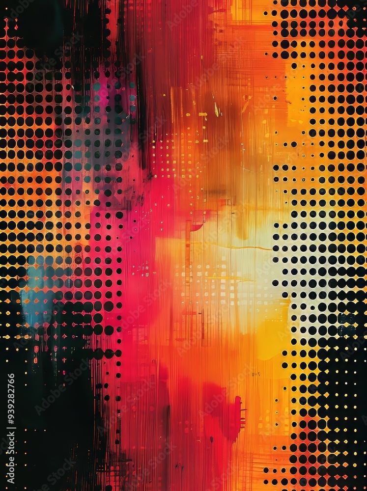 Wall mural This colorful abstract artwork features vibrant hues and dotted textures, symbolizing energy and creativity, perfect for making a bold statement.