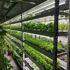 Indoor Hydroponic Farm with Green Plants