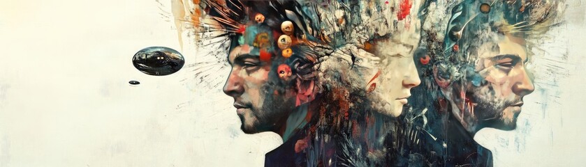 A creative portrait depicting abstract thoughts and emotions through expressive colors and textures in a surrealistic style.