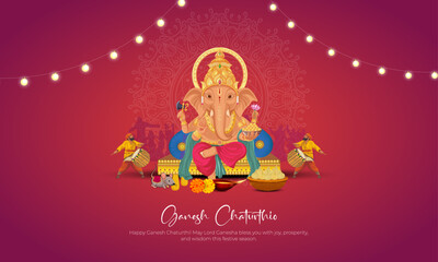 Happy Ganesh Chaturthi Post and Greeting Card. Birthday of Lord Ganesh Celebration and Creative Poster Vector Illustration