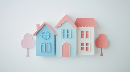 3d pastel paper cut birthday cake balloons bunting white background celebration party festive design visual copy space cheerful playful kids decor wallpaper banner copy space