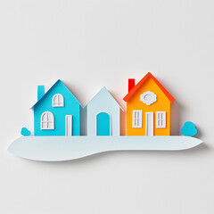 3d paper cut colorful houses blue yellow white background generational living concept family home real estate property investment visual design