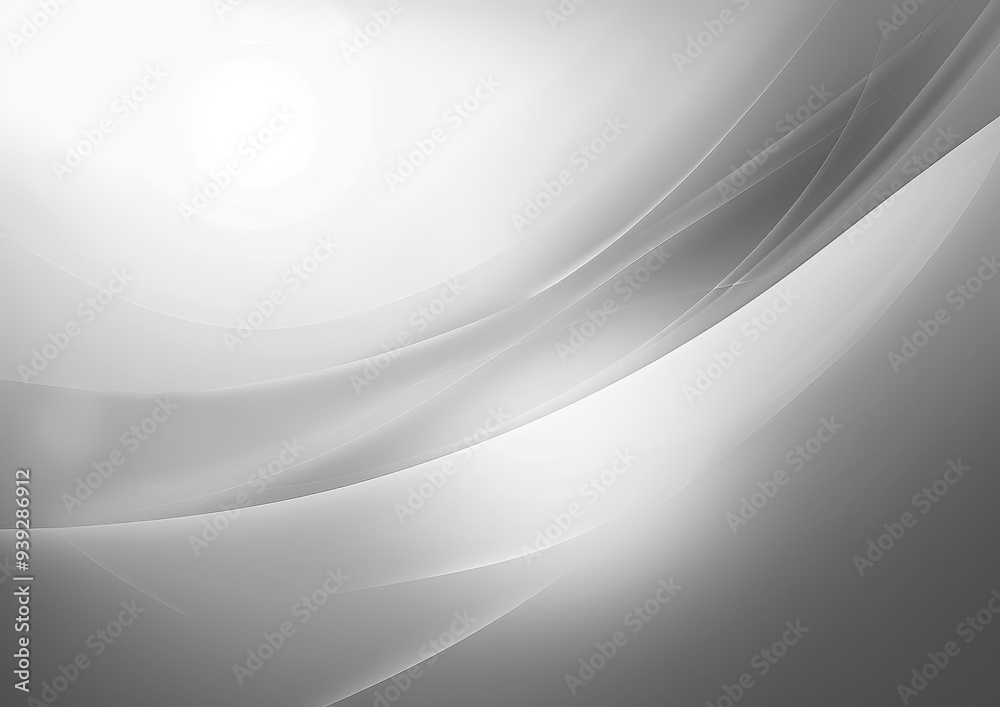 Poster This abstract image features smooth gradients of gray and white with elegant, flowing, layered shapes creating a serene visual harmony.