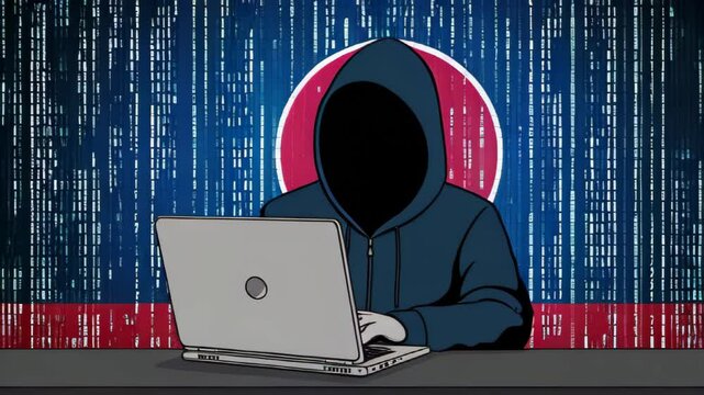 Anonymous Computer Hacker attacking internet Hacking malware concept. Hacker abstract laptop binary code digital interface. Virus, Spyware, Malware Malicious software. Cyber
