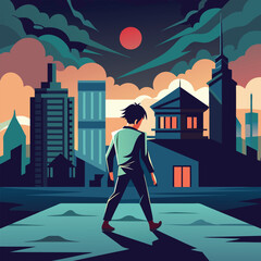 A boy in city illustartion