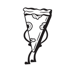 illustration depicting black pizza icon, cute pizza character isolated