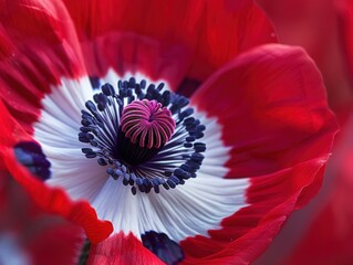 Obraz premium Close-Up of Red and White Poppy Flower