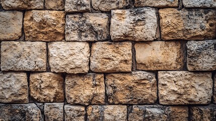 Obraz premium Detailed view of ancient stone wall with a textured surface and earthy tones