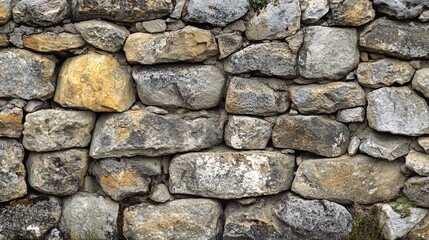Obraz premium High-detail image of stone wall showing the natural weathering process and varied stone sizes