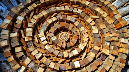 Circular Pattern of Wood Pieces in Various Sizes