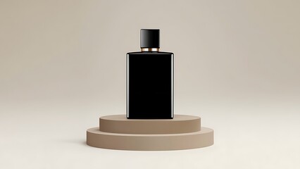 Elegant Black Perfume Bottle Display Mockup on Minimalist Beige Background