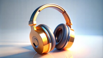 Naklejka premium Modern Gold and Black Headphones with Light Reflection