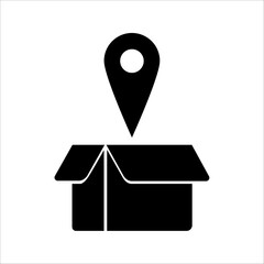 Package delivery location vector icon. Map boxes and pins filled flat signs for mobile concept and web design. Cargo logistics address glyph icon. Symbol, logo illustration. Vector graphics.