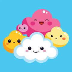 cute colorful clouds with cartoon face clouds on the blue sky
