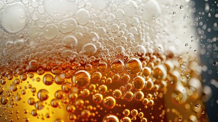 Very Closeup view of beer with white foam