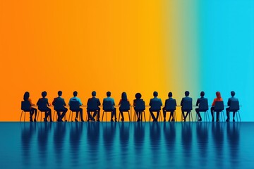 Minimalist illustration of a team brainstorming to enhance business performance, [Collaborative Strategy], [Performance Enhancement], No logo, No Trademark, No text, minimal concept with copy space