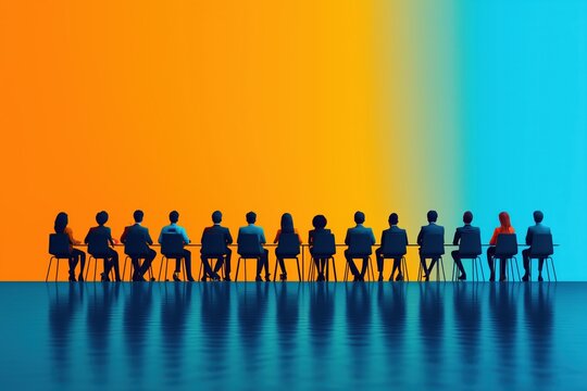 Minimalist illustration of a team brainstorming to enhance business performance, [Collaborative Strategy], [Performance Enhancement], No logo, No Trademark, No text, minimal concept with copy space